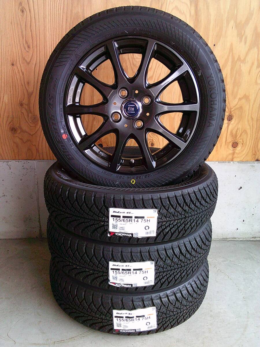 新品セット☆ヨコハマオールシーズンタイヤ☆ブルーアース4S☆155/65R14☆ムーヴ・タント・ワゴンR・スペーシア・N-BOX☆Hs拍卖