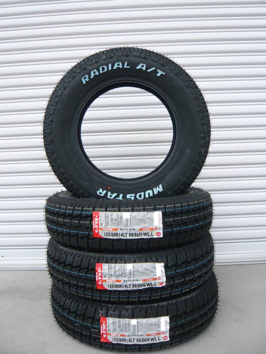 全国送料込☆マッドスターラジアルA/T☆155/80R14LT☆ホワイトレター☆アゲバンプロボックスサクシードADバンハスラーハイゼットジャンボ拍卖
