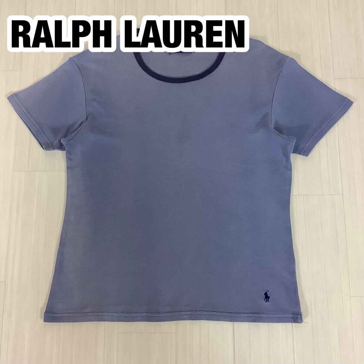 POLO BY RALPH LAUREN ポロバイラルフローレン 半袖Tシャツ M くすみブルー 刺繍ロゴ 裾ポニー ヘインズ製拍卖
