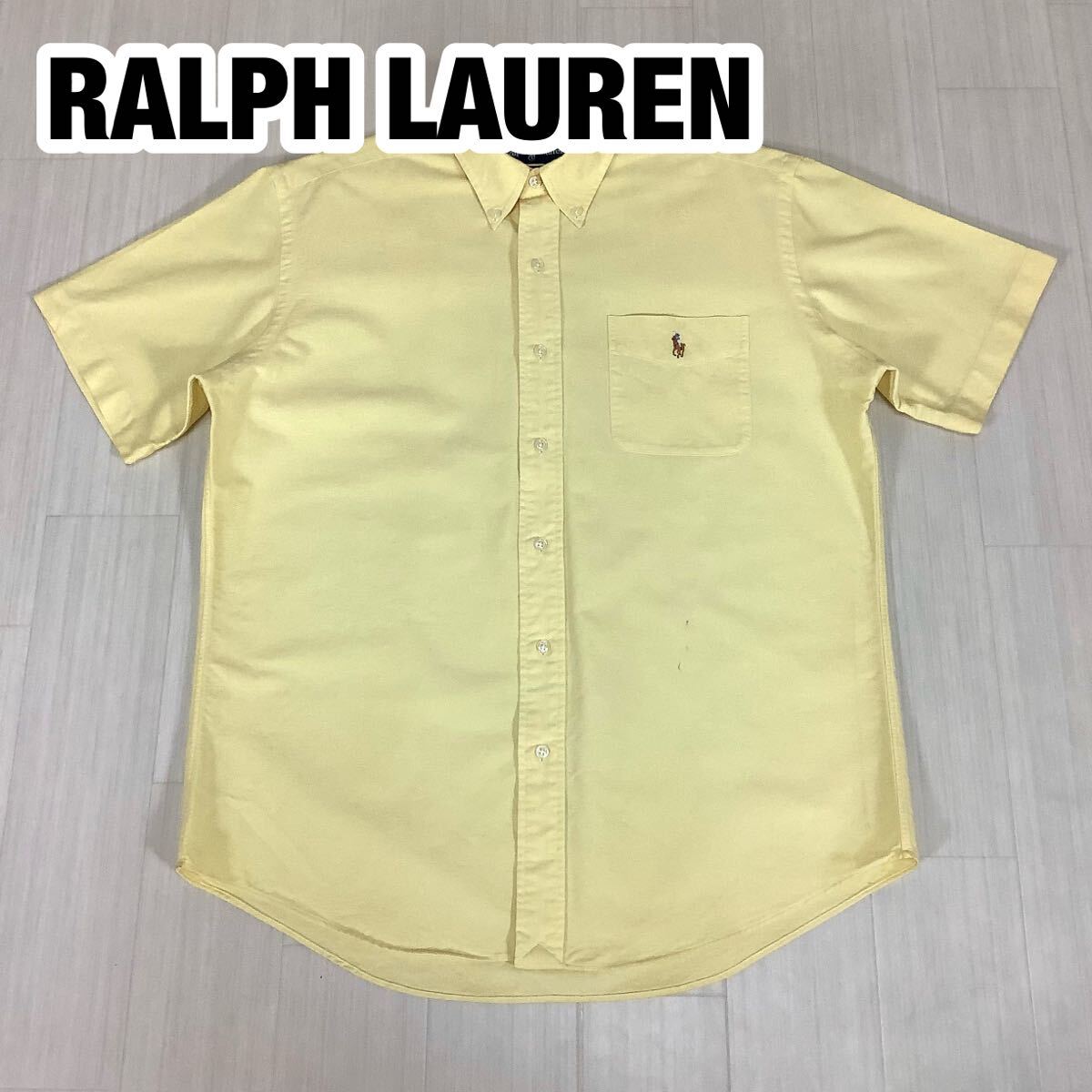 RALPH LAUREN ラルフローレン 半袖シャツ LL ライトイエロー ボタンダウン 胸ポケット 刺繍ポニー インパクト21拍卖