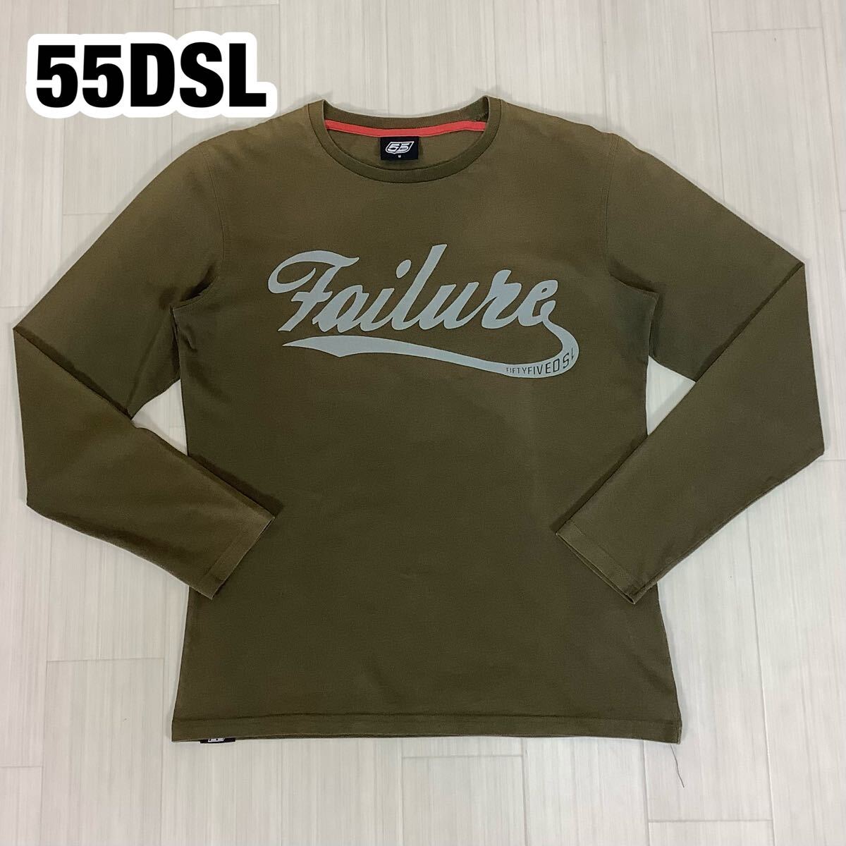 55DSL フィフティーファイブディーエスエル ディーゼル ロングスリーブシャツ ロンT M カーキ ビッグプリント拍卖