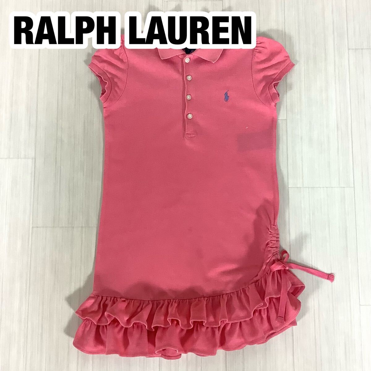 RALPH LAUREN ラルフローレン 半袖 ポロシャツワンピース 4T 110cm ピンク フレア 刺繍ポニー 鹿の子生地拍卖