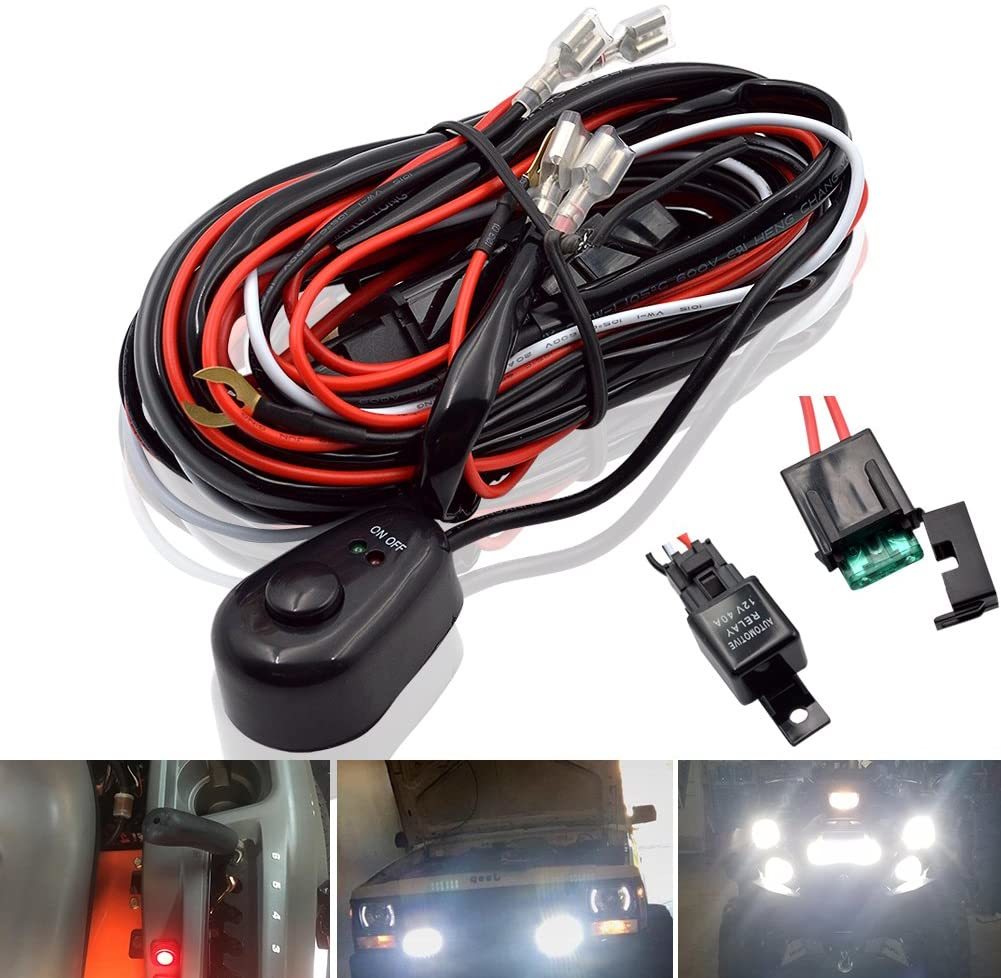 作業灯配線キット 汎用スイッチ付き リレーハーネス フォグランプリレー LEDグリル取付用配線キット LED搭載スイッチ付【2灯用】拍卖