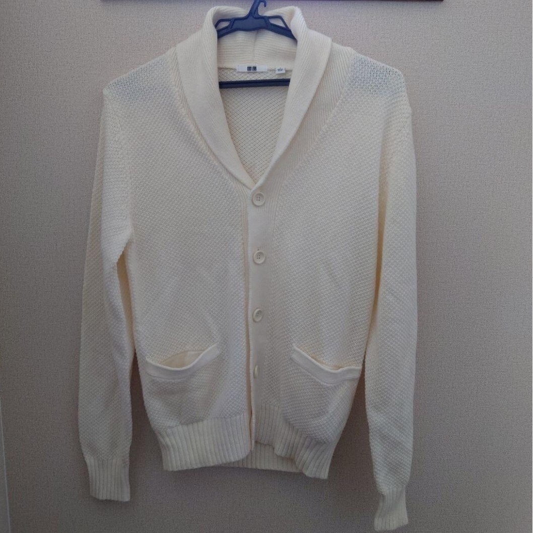 S 新品 ユニクロ UNIQLO ニット カーディガン 長袖 356-075322 ホワイト メンズ 大きめのレディースとしても 春 秋 冬 ざっくり編み目 羽織拍卖