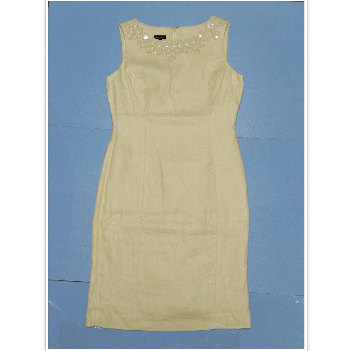 良品 TALBOTS タルボット ビジュー ワンピース レモン ビタミン イエロー 黄色 2 M 相当 ひざ丈 ノースリーブ リゾート 夏 春拍卖