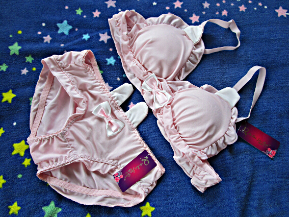 ‡C80*L*ラブリーなうさみみのブラ&ショーツ 上下セット*ピンク*リボン&フリル‡ノンワイヤー#JS#JC#JK#新品*甘ロリ*バニー*ツルツル素材拍卖