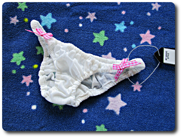 ∮レトロタイプ♪くしゅくしゅ手の平サイズのインゴムスキャンティ*白*ピンクのチェックリボン#JS#JC#JK#OL#新品 未使用*超ビキニ*甘ロリ拍卖