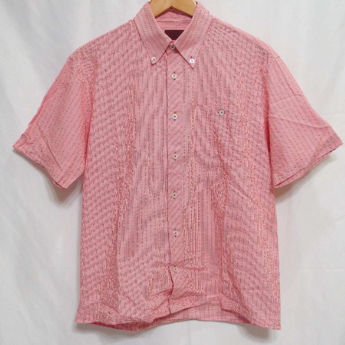 volador STUDIO◆サッカー地 ストライプ柄 ボタンダウン 半袖シャツ(レッド)サイズM◆USED H拍卖
