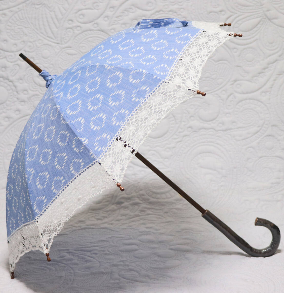 38,500円新品【長傘 日傘】重要無形文化財 久留米絣 手括り藍染め 高級日傘 v7476拍卖