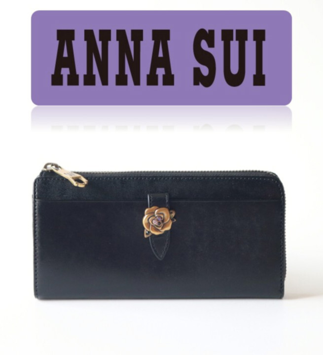 新品タグ付き【ANNA SUI アナスイ】ブルボン 薔薇モチーフ L字ファスナー長財布 黒 v7493 プレゼントにも最適拍卖