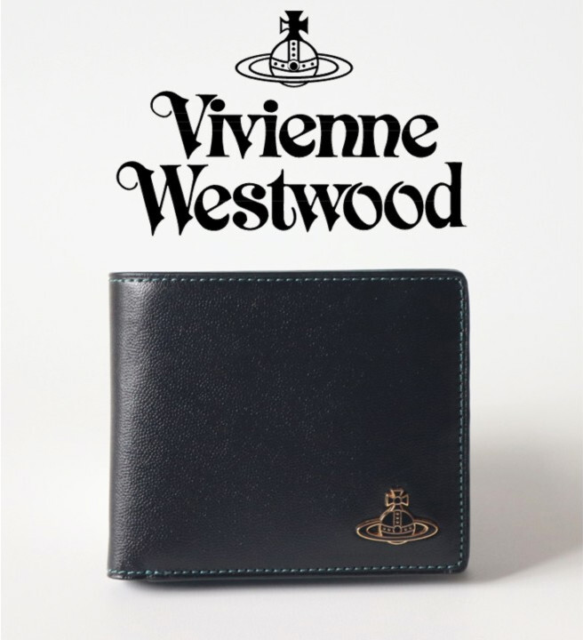 新品箱付き【ヴィヴィアンウエストウッド】カラーブロック 二つ折り財布 黒 v7484 プレゼントにも最適拍卖