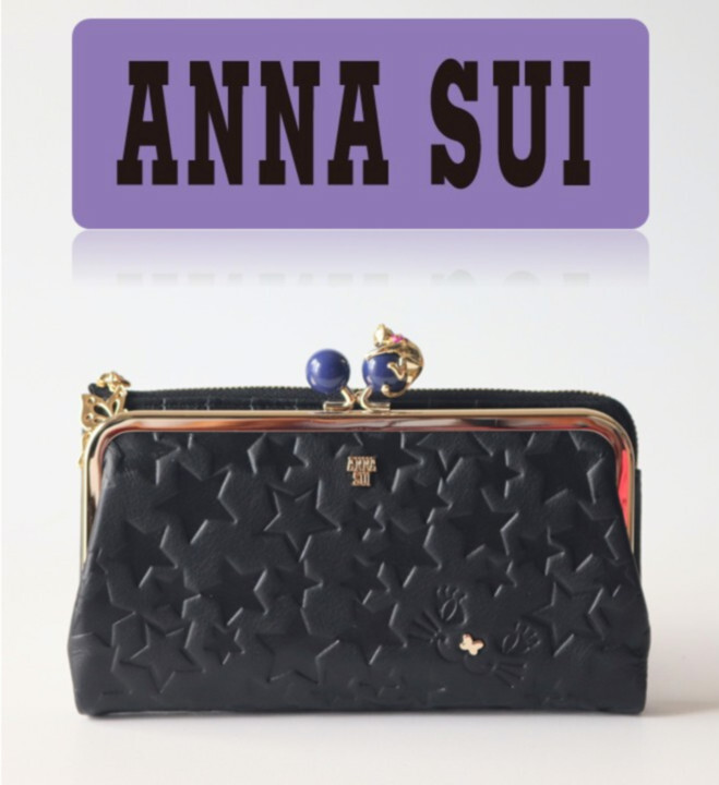 新品タグ付き【ANNA SUI アナスイ】プレイングキャット ねこ口金 がま口長財布 黒 v7490 プレゼントにも最適拍卖