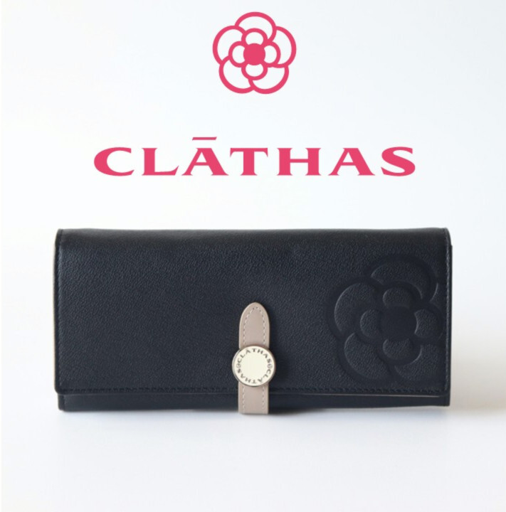 新品タグ付き【CLATHAS クレイサス】ブラン カメリア型押し フラップ長財布 ロングウォレット 黒 v7499 プレゼントにも最適拍卖