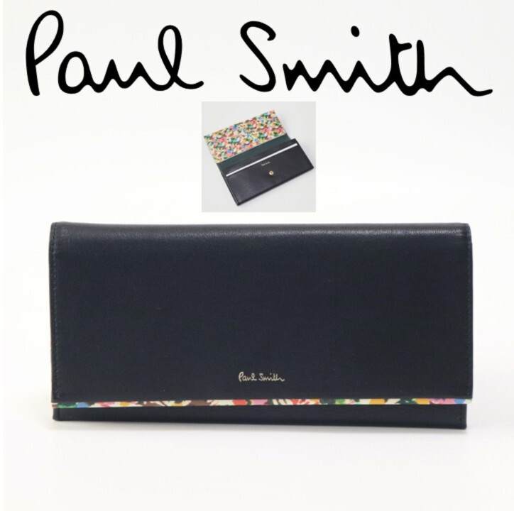 35,200円新品タグ付き【ポールスミス】レディース マーガレットプリントトリム 長財布 黒 v7511拍卖
