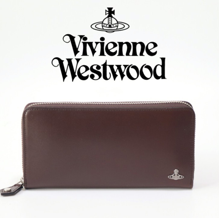 26,400円新品タグ付き【ヴィヴィアンウエストウッド】ラウンドファスナー 長財布 茶 v7519-2拍卖