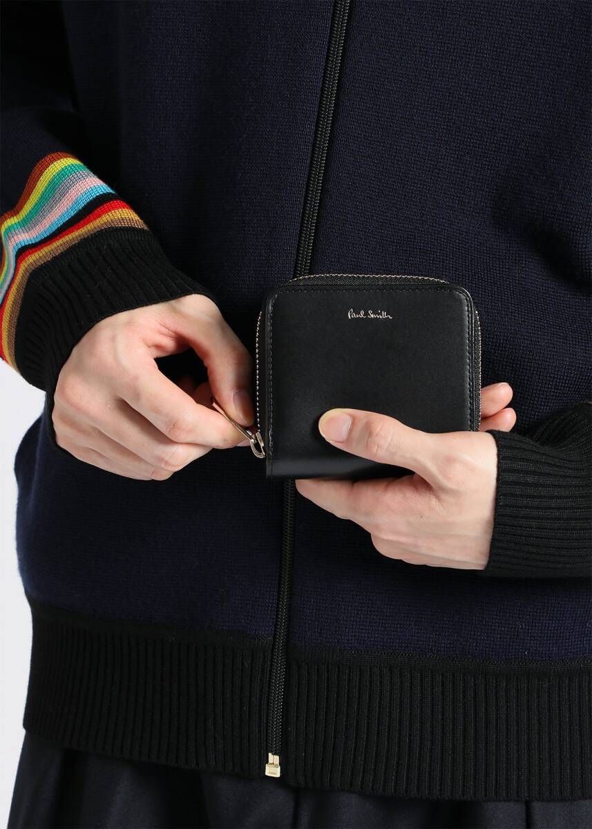 28,600円新品タグ付き【ポールスミス】現行モデル 金箔トランクケースモチーフ ラウンドジップ 2つ折り財布 黒 v7461拍卖