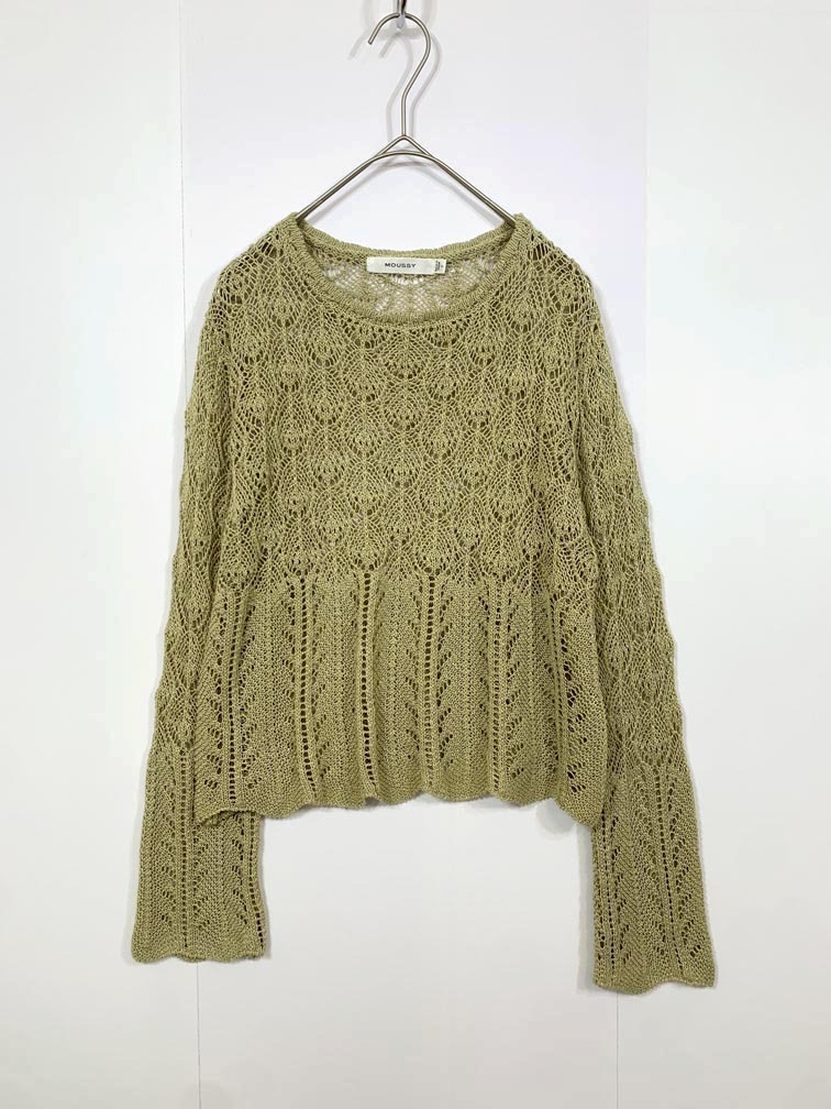 ゆうパケットOK 美品 MOUSSY マウジー 010CSH70-0120 定価7678円 SCALLOP CROCHET LIKE ニット セーター sizeF/ベージュ ■◆拍卖