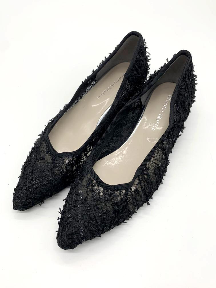 ORiental TRaffic オリエンタルトラフィック メタリックヒール チュール パンプス size36/黒 ■■拍卖