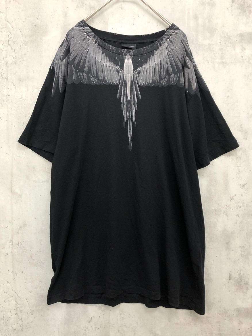 ゆうパケットOK MARCELO BURLON マルセロバーロン フェザー プリント Tシャツ sizeS/黒 ■■◎ ☆ fha1 メンズ拍卖
