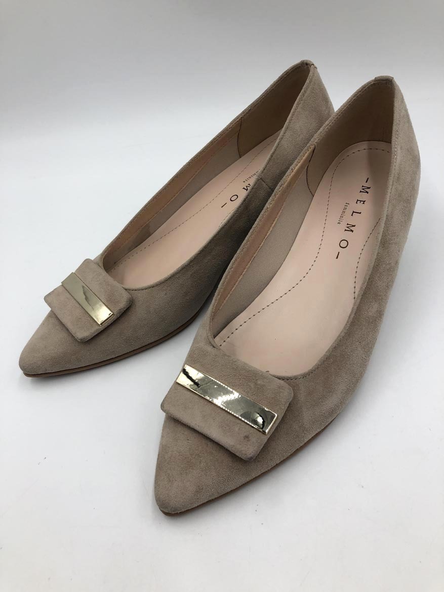 MELMO メルモ メタルプレート ローヒール パンプス size23.0/グレージュ ■■ ☆ fha1 レディース拍卖