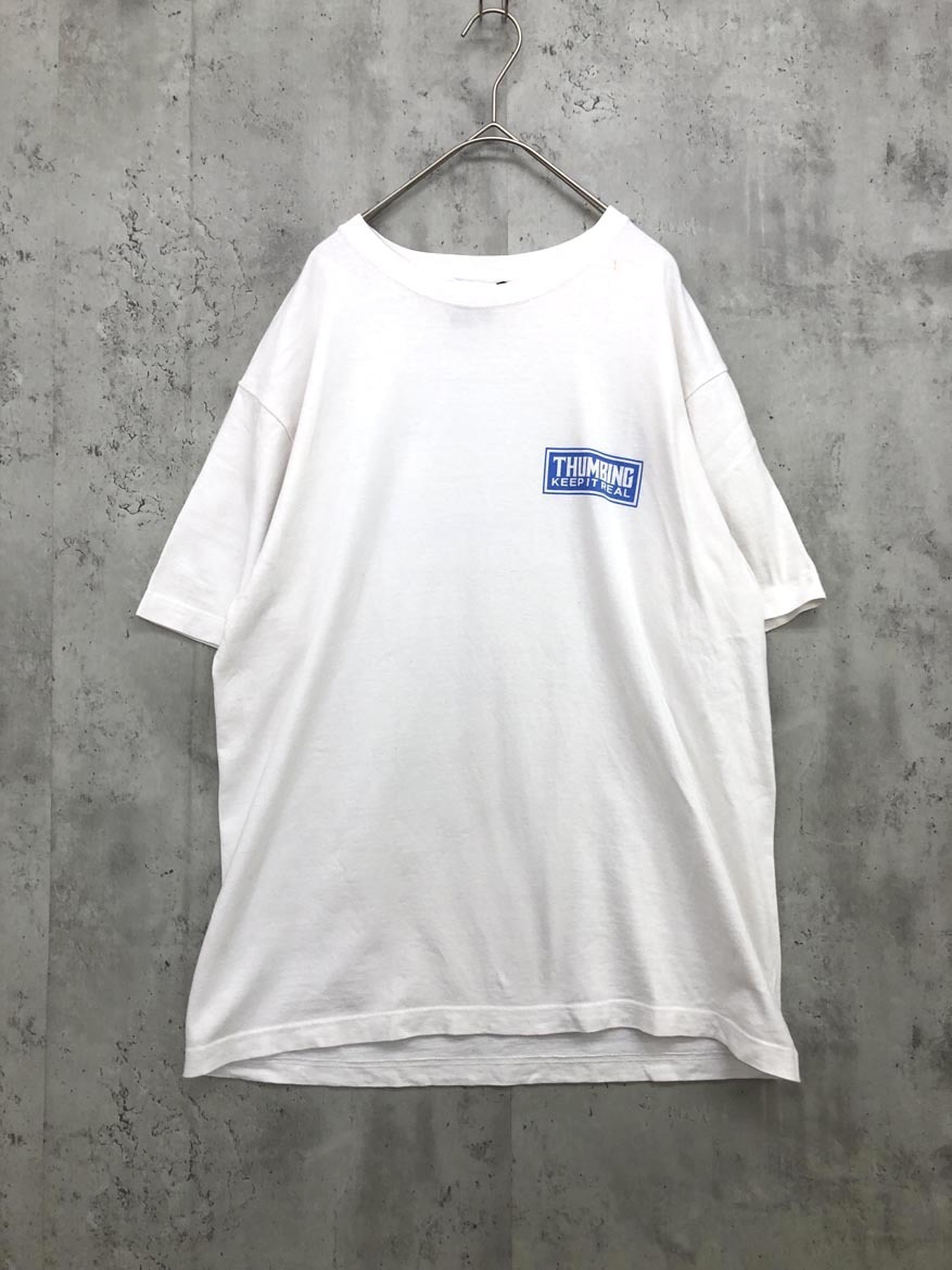 Thumbing サミング バックプリント(青) Tシャツ sizeL/白 ■■ ☆ fha7 メンズ拍卖