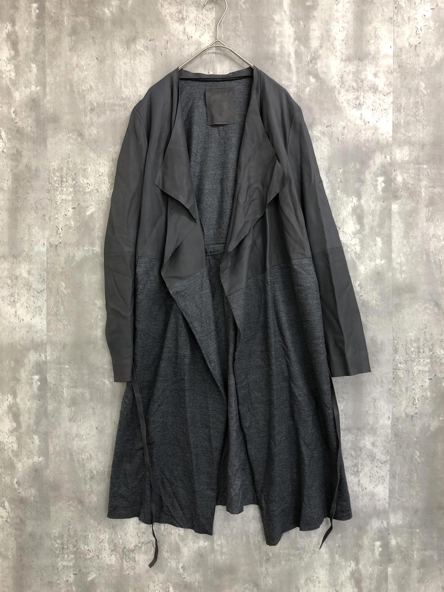 Rawtus ロゥタス やぎ革 ウール 異素材 切替 ロング コート size38/グレー ◇■◎ ☆ fhc1 レディース拍卖