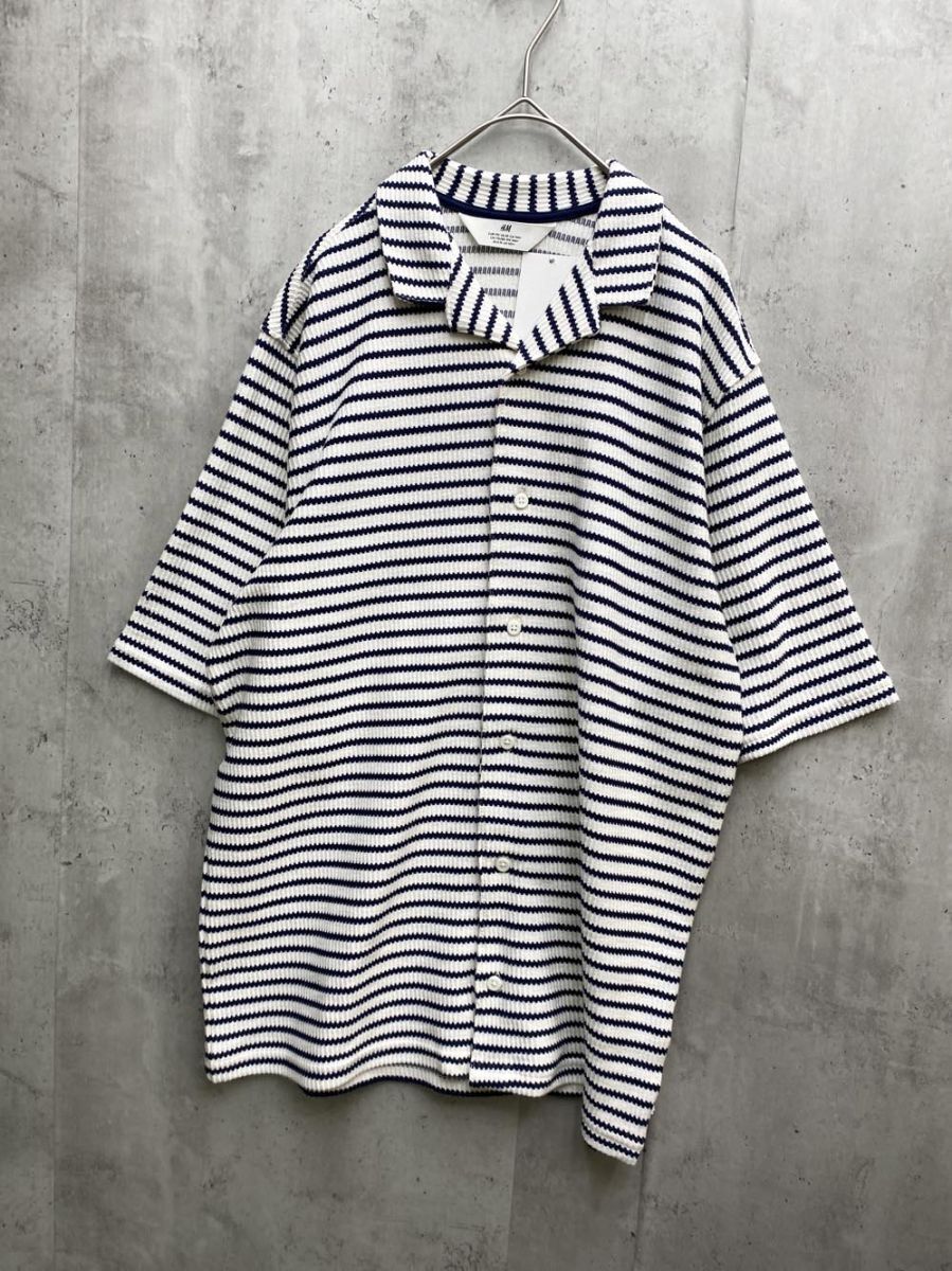 ゆうパケットOK 新品 H&M エイチアンドエム ボーダー シャツ sizeEUR170/白x紺 ■◆拍卖