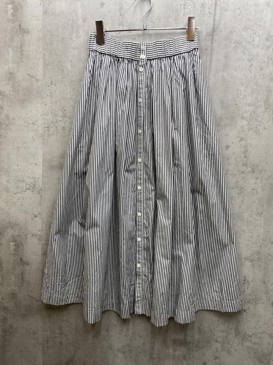 ゆうパケットOK Gymphlex ジムフレックス フロントボタン マルチストライプギャザーロングスカート size14/白xグレー ■◆拍卖