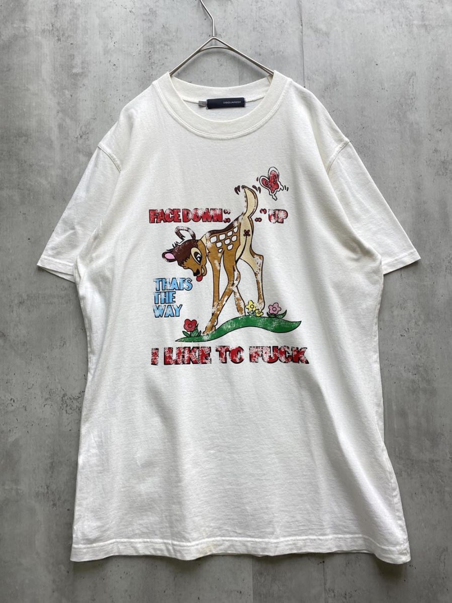 ゆうパケットOK DSQUARED2 ディースクエアード プリント バンビ 半袖 Tシャツ sizeL/白 ■◆◎拍卖