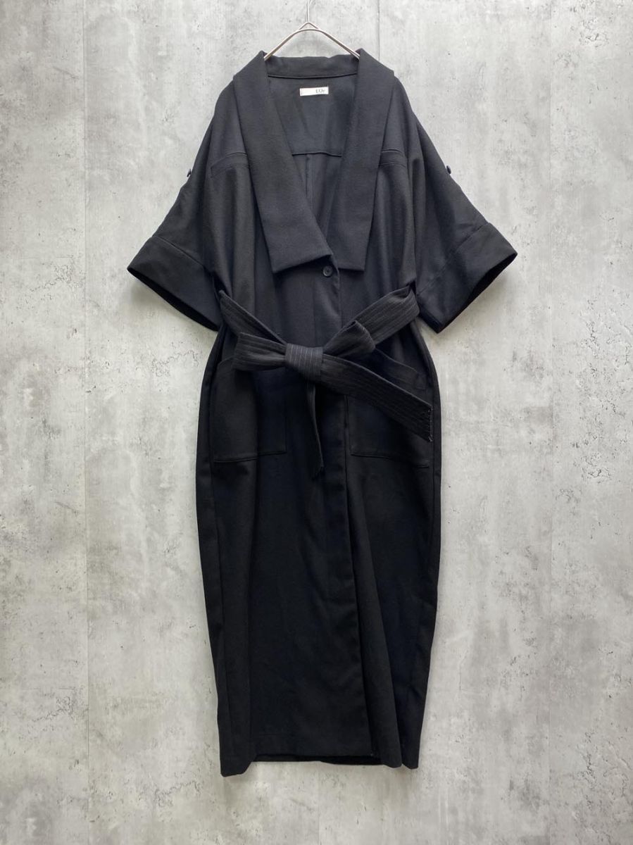 L’Or ロル or221-02 五分袖 ロング マキシ コート sizeF/黒 ◇■◎拍卖