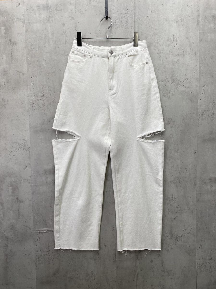 ゆうパケットOK rectangle レクタングル スラッシュカット デニムパンツ sizeM/白 ◇■拍卖