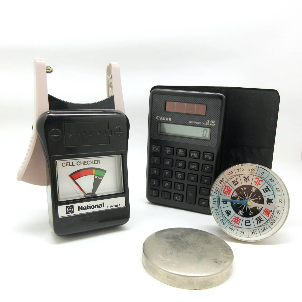 【レトロ】電池チェッカー national ff-991 電卓 Canon LS-32 方位磁石 3点セット拍卖
