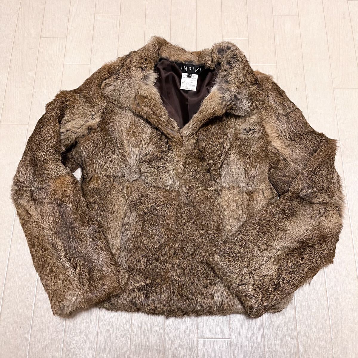 和808★① INDIVI インディヴィ ラビットファー ファージャケット リアルファー 38 ブラウン レディース ショートコート拍卖