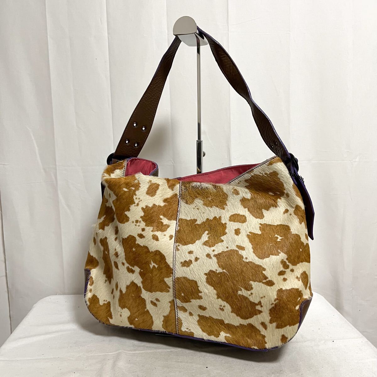 和815★ MAMUZ マミューズ トートバッグ 肩掛けバッグ レザー ハラコ ベージュ ブラウン レディース拍卖