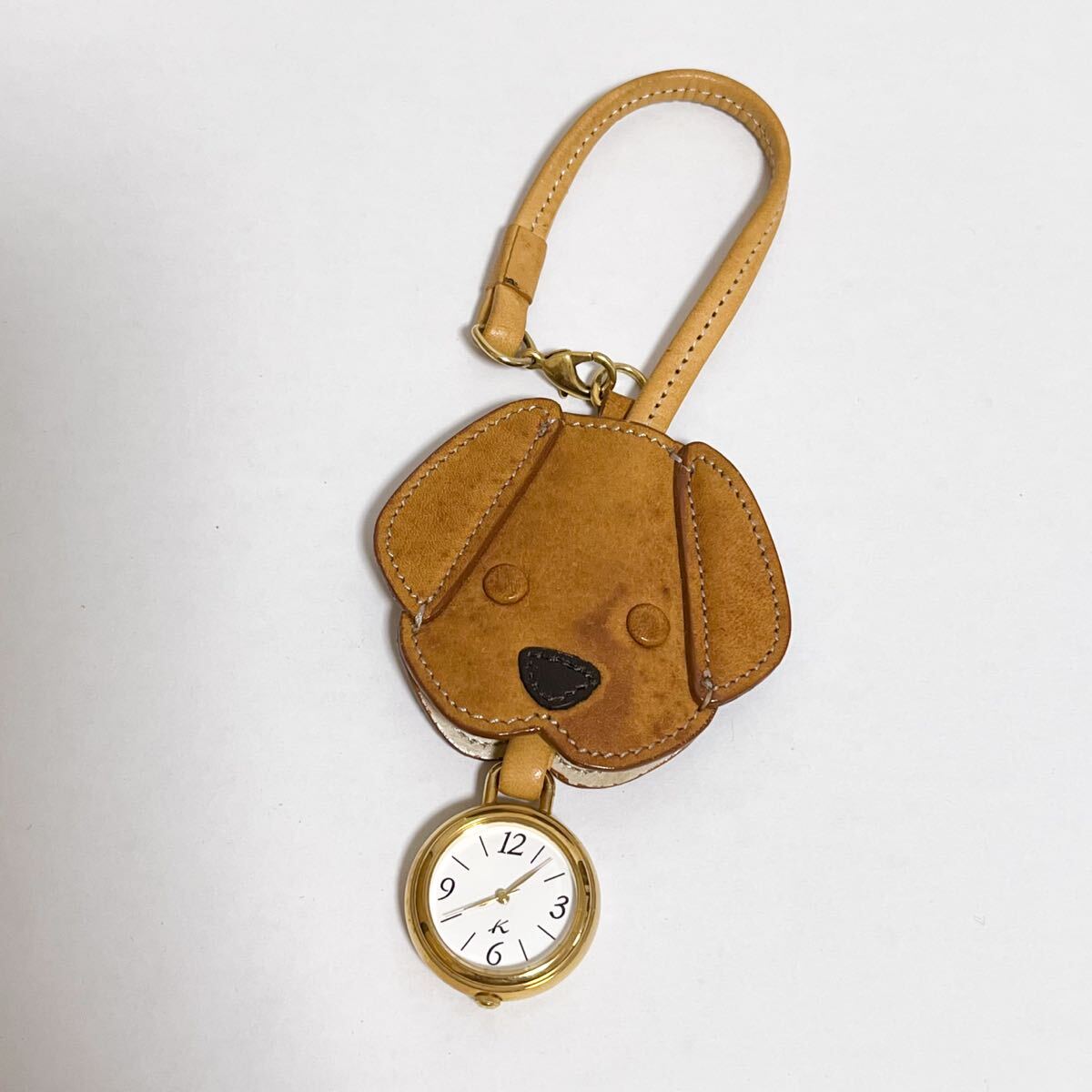 和822★ Kitamura キタムラ クォーツ ストラップ 時計 ウォッチ 2針 ドッグ 犬 レザー ホワイト レディース拍卖