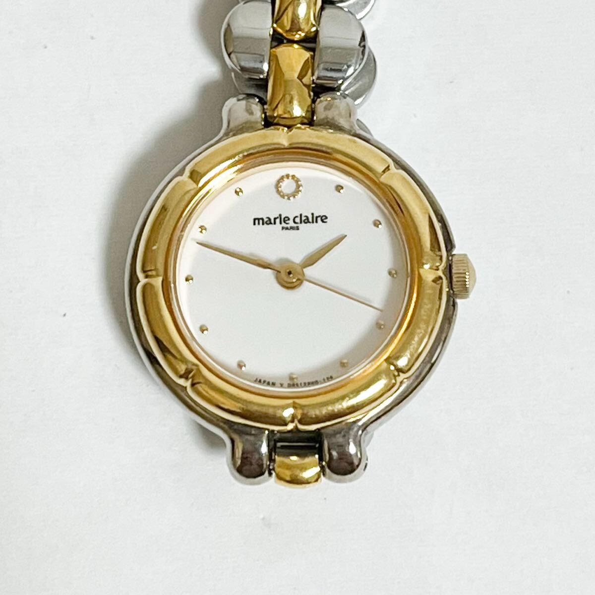 和822★ marie claire D852P6-00 マリクレール クォーツ 腕時計 ウォッチ 3針 オフホワイト ゴールド メタルバンド レディース拍卖