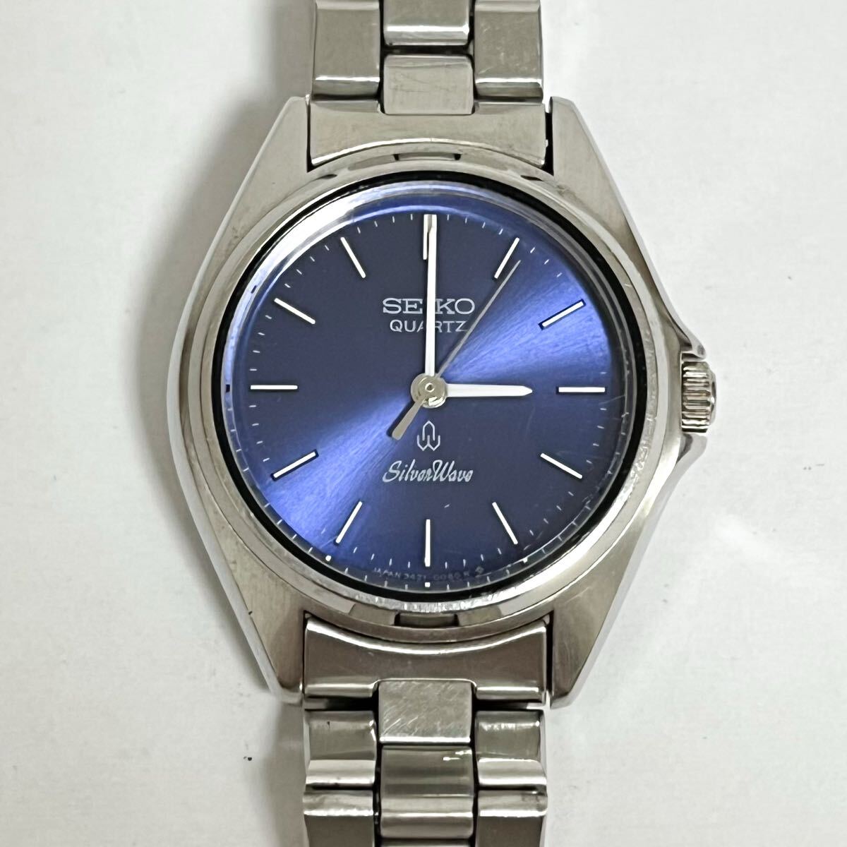 和822★ SEIKO 3421-0030 132358 セイコー クォーツ 3針 腕時計 ウォッチ ネイビー メタルバンド レディース拍卖