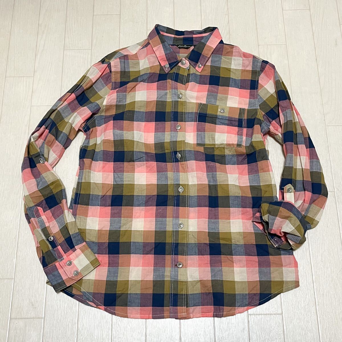 和827★ Eddie Bauer エディーバウアー 長袖 ボタンシャツ 7分袖 2way チェック PS ピンク ネイビー カーキ レディース拍卖