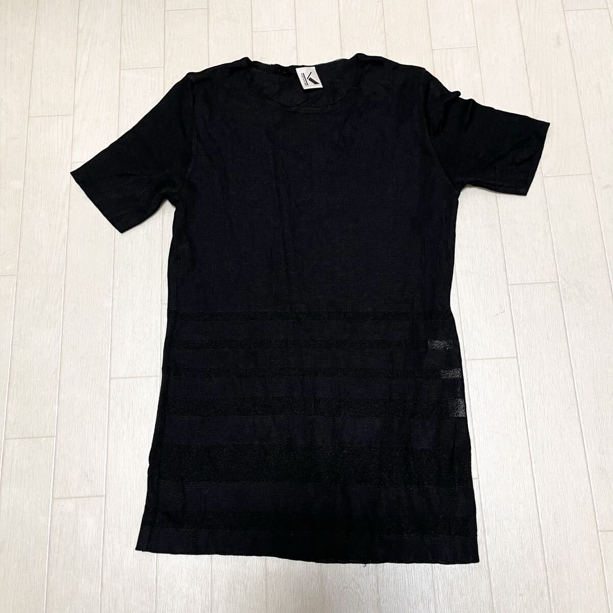 和828★ K OF KRIZIA ケー オブ クリツィア 半袖 ニット カットソー 薄手セーター 部分シアー 40 ブラック レディース拍卖