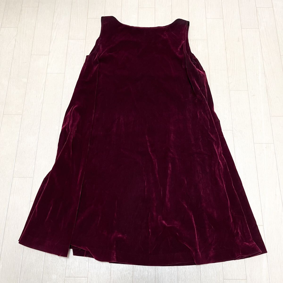 和829★ LE CIEL BLEU ルシェルブルー ノースリーブワンピース マキシ ベロア調 F ワインレッド レディース拍卖