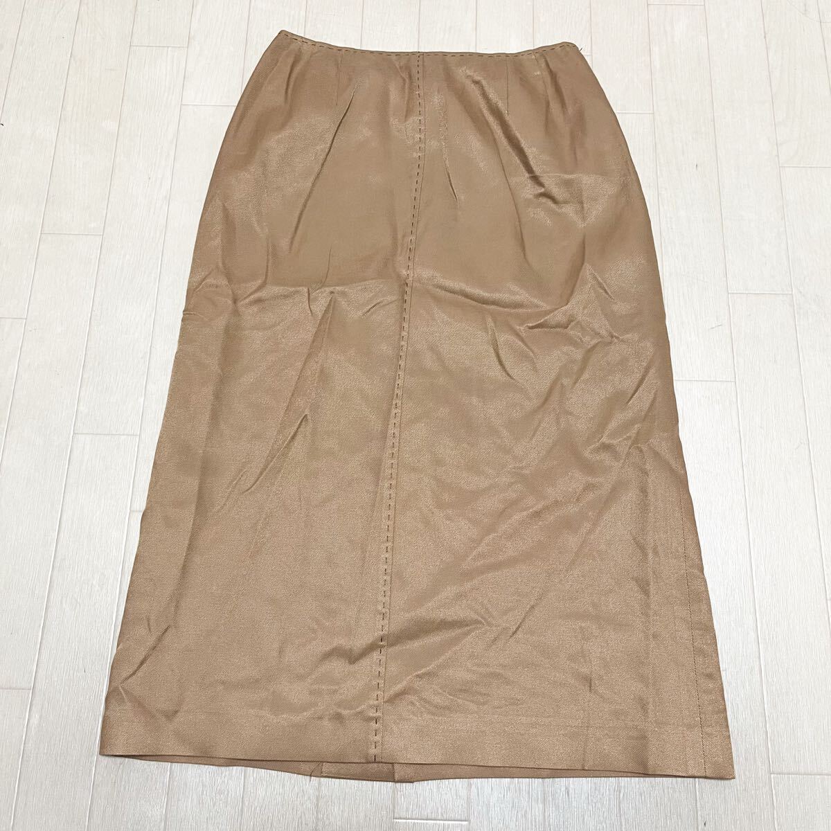 和829★ Leilian レリアン ロングスカート タイトスカート 日本製 9 ベージュ レディース拍卖