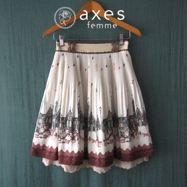 美品 axes femme/アクシーズファム★ 街並み プリーツ ミニスカート M拍卖