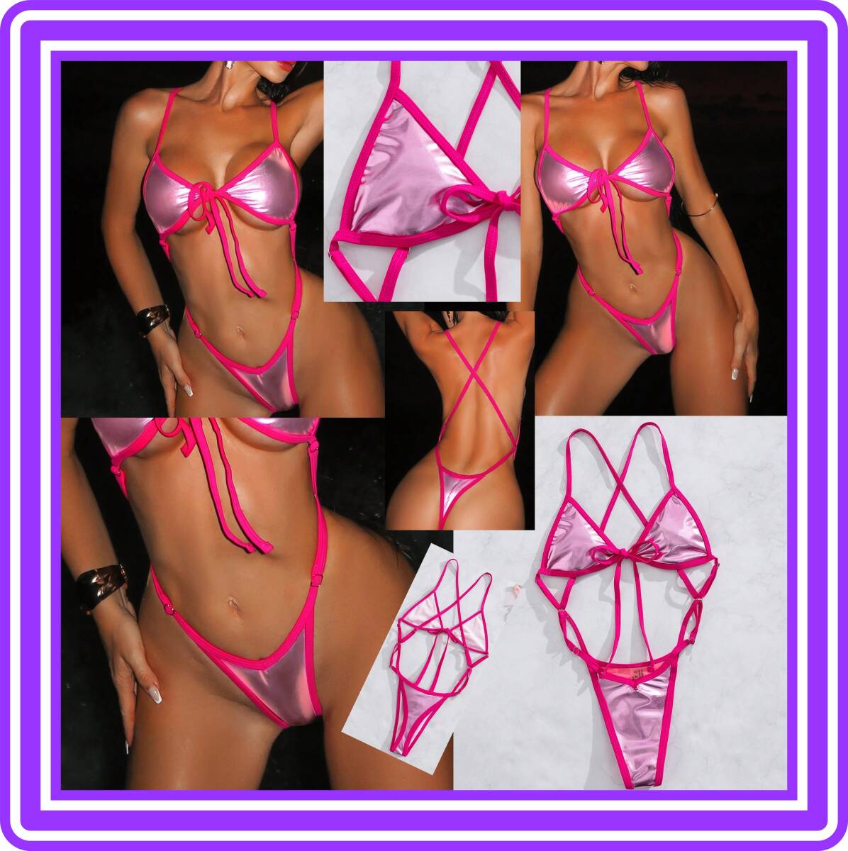 ★超素敵★光沢★ピンク★ワンピース水着★ハイレグ★Tバック★美脚★メタリック★大人可愛いくSexy★F155拍卖