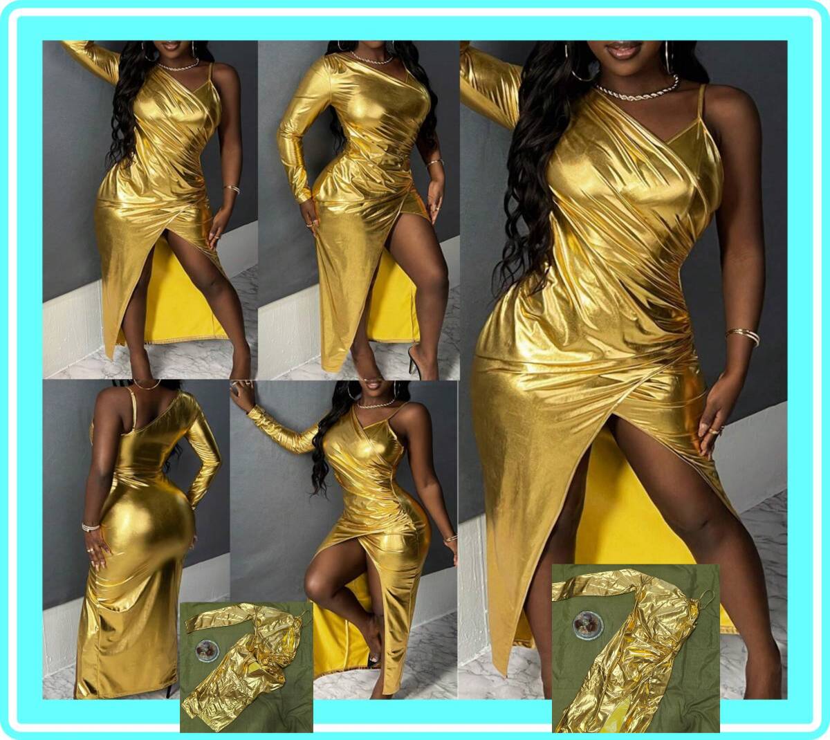 超素敵★Sexy★ゴールド★ボディコン★スカート部 スリット★大人可愛い★キュート★大人可愛い★アシンメトリー★Y215s拍卖