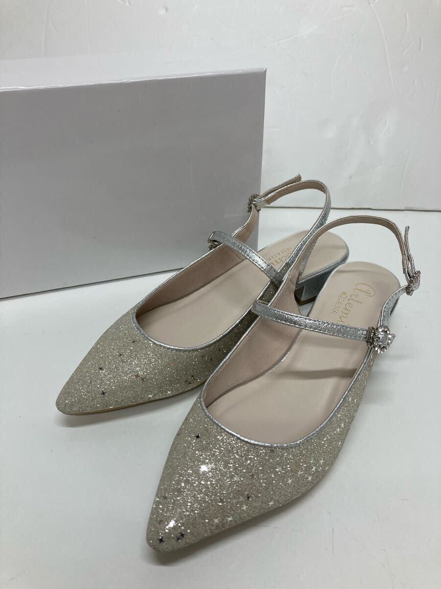 DIANA ダイアナ シルバーグリッター ポインテッドトゥ パンプス 24.5cm 中古品拍卖