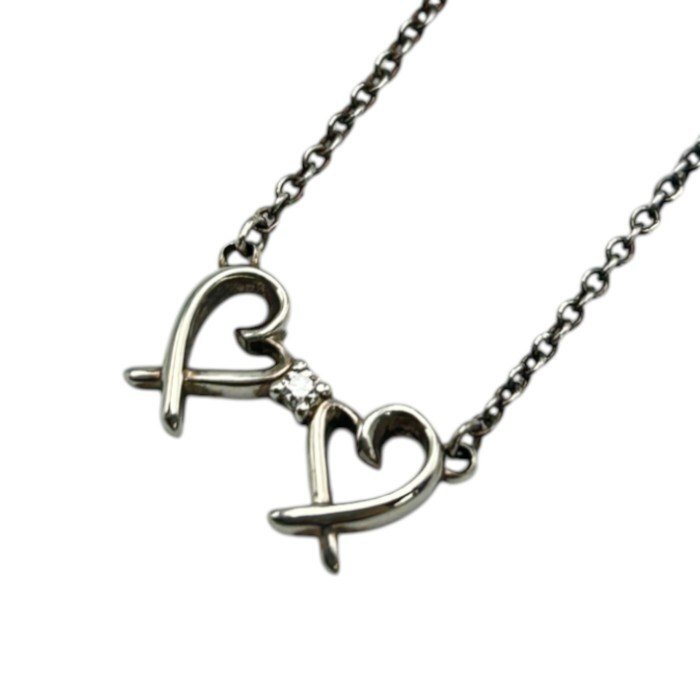TIFFANY &Co. ティファニー シルバー925 1P ダイヤモンド パロマピカソ ダブルラビングハート ネックレス ブランド ハート 中古 W4拍卖