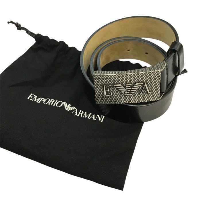 EMPORIO ARMANI エンポリオアルマーニ ベルト メンズ レザー ロゴ シルバー/ブラック 46サイズ 中古 T1拍卖
