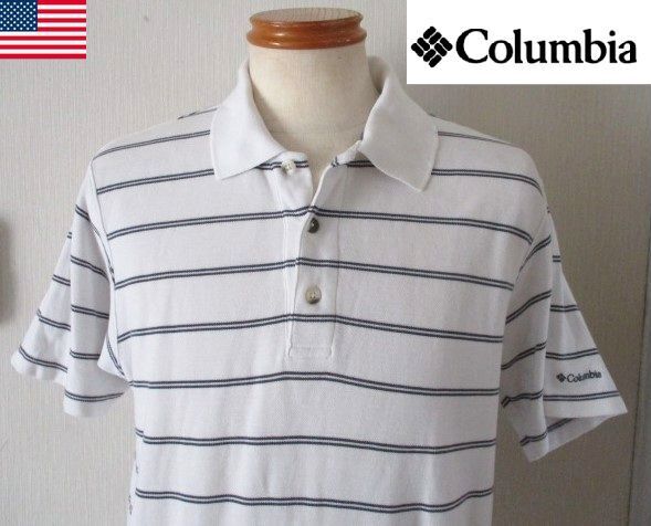★ メンズ コロンビア Columbia ボーダー柄 コットン 半袖 ポロシャツ ビッグサイズ US L 日本XLサイズ ホワイト 拍卖