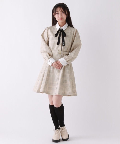 【新品】ウエストベルトワンピース ベージュ サイズL拍卖