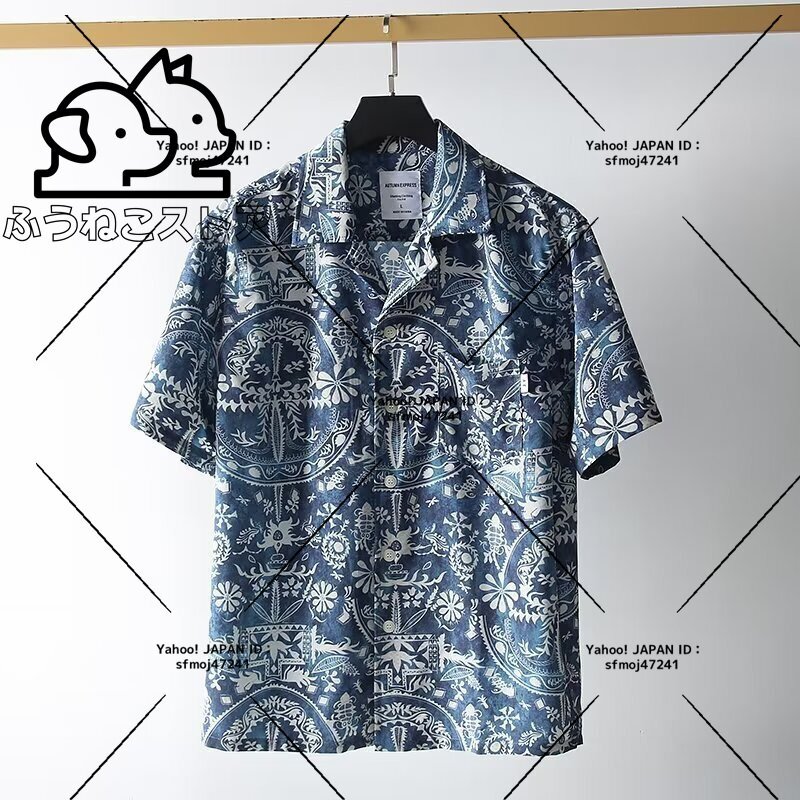 新品 アロハシャツ メンズ 半袖シャツ 薄手 夏 カジュアル 花柄 総柄 おしゃれ シルクのような質感 ブルー拍卖